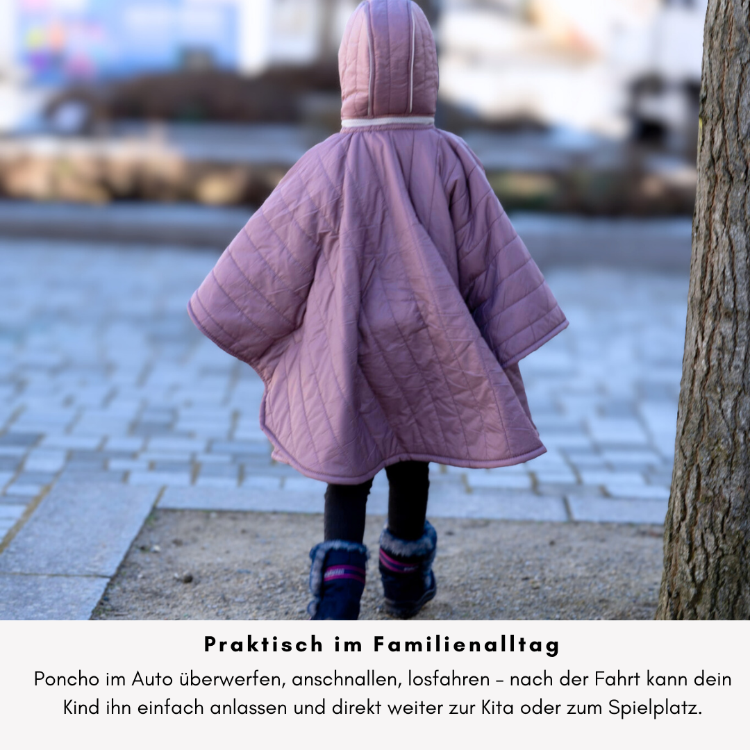 XL Kindersitzponcho für Kita & Alltag – vom Auto direkt weiter zur Kita ohne Jacke an- und ausziehen