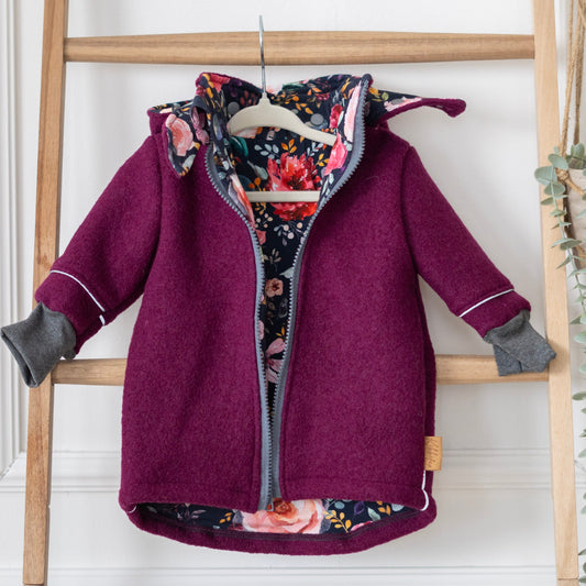 Wollwalkjacke Beere mit Blumenmuster