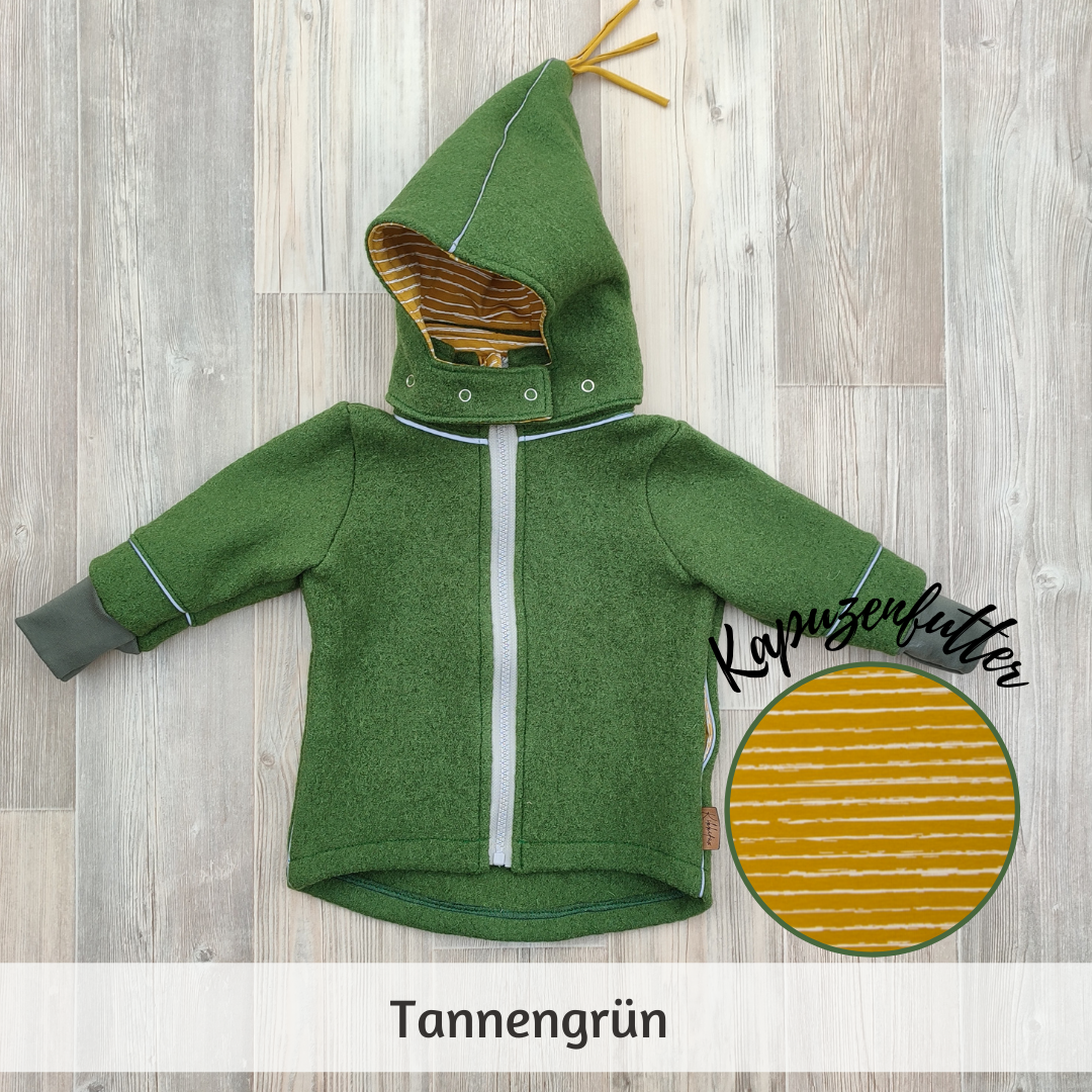 Wollwalkjacke Grün mit Zipfelkapuze
