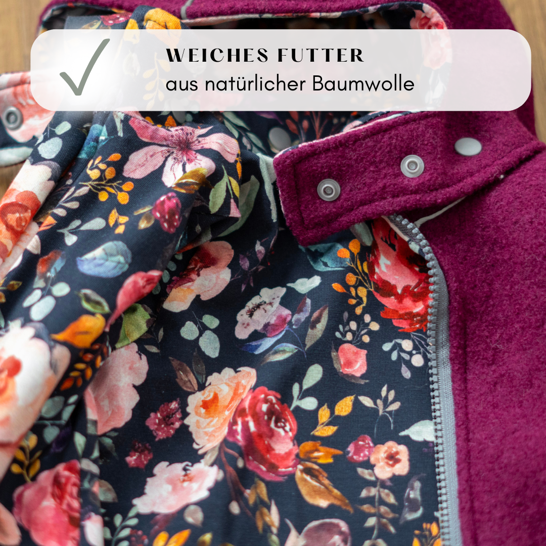 Wollwalkjacke Jerseyfutter Blumen
