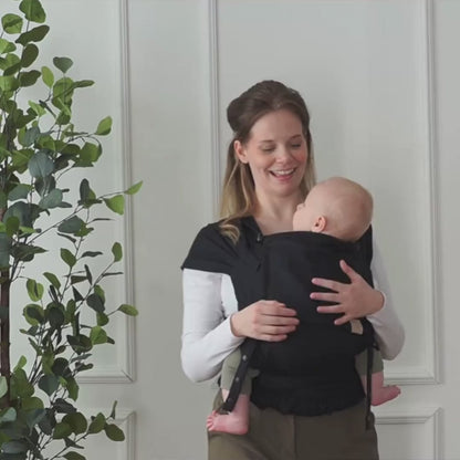 Babytrage ab Geburt mit Schnallen | Bambus-Mix beige mit Sonnenschutz | Ergonomisch,mitwachsend & besonders bequem | für Neugeborene geeignet